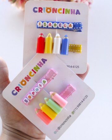 Par de Hair Clips Lápis com Nome