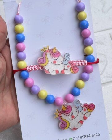 Kit Colar e Pulseira - únicornio